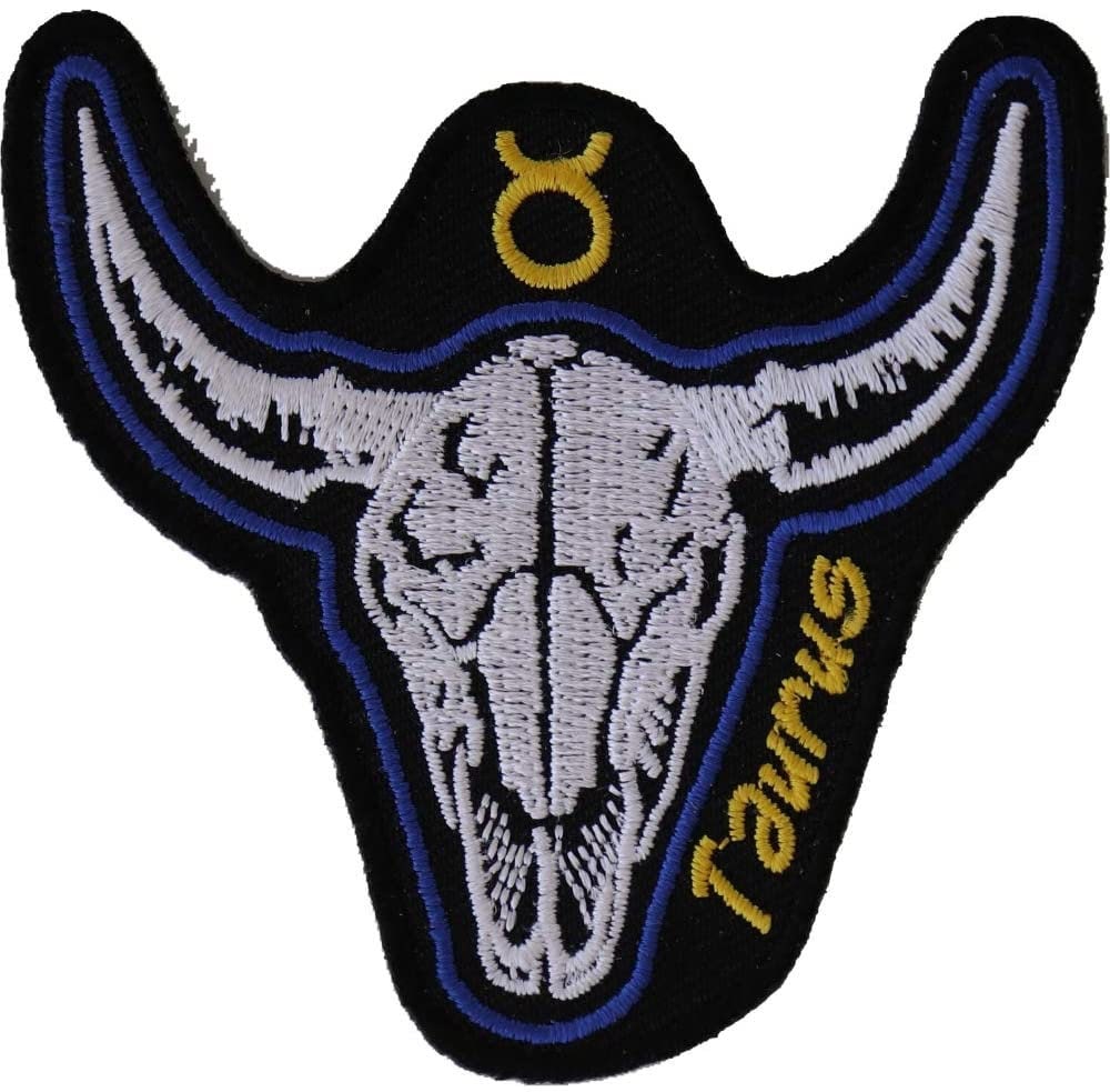 TAURUS Skull Zodiac Sign Patch - Embroidered Patch Appliqué