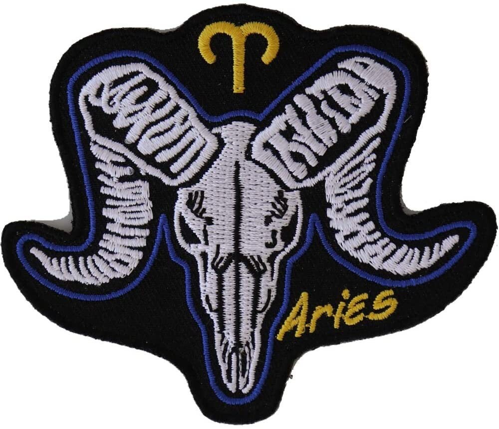 ARIES Skull Zodiac Sign Patch - Embroidered Patch Appliqué Craft Supply