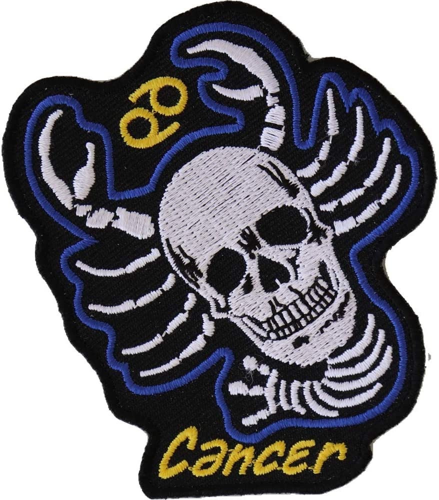 CANCER Skull Zodiac Sign Patch - Embroidered Patch Appliqué