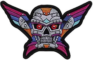 Robot Skull Patch - Colorful Robotic Skeleton Skull with Wings Embroidered Patch