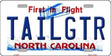 TAILGTR North Carolina State Background Metal License Plate Tailgator