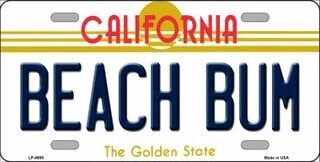 BEACH BUM California State Background Metal License Plate Sign Novelty Vanity Craft Supply