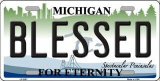 BLESSED Michigan State Background Metal License Plate Sign Novelty Vanity Craft Supply