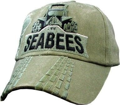 NAVY Seabees Bulldozer OD Green Embroidered Cap Hat - United States Navy USN Naval Construction Force