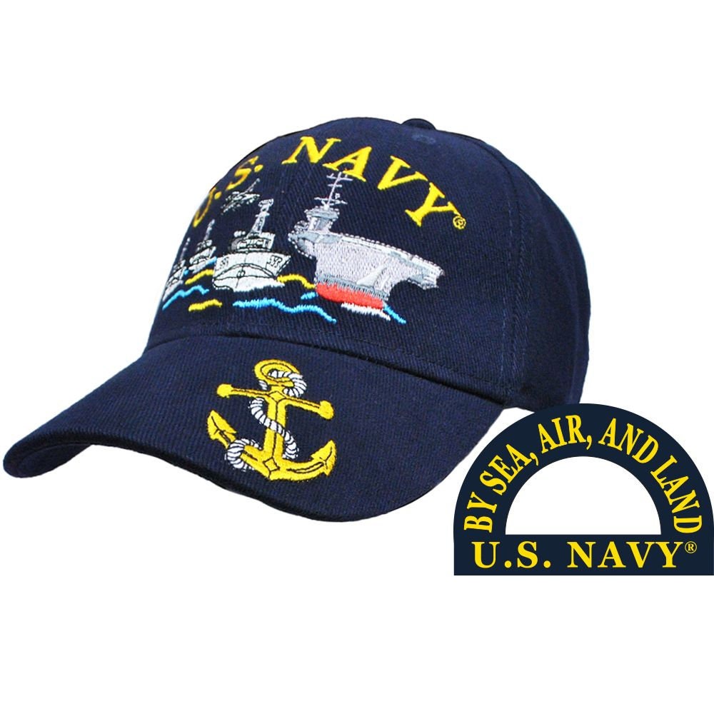 US Navy Ship Fleet Embroidered Cap Hat - United States Navy USN By Sea, Air, and Land
