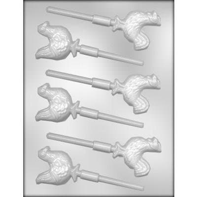 ROOSTER HEN Sucker Chocolate Candy Mold -- Farm Animals Lolly Lollipop
