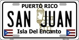 SAN JUAN Puerto Rico Background Metal License Plate Sign Novelty Vanity Craft Supply