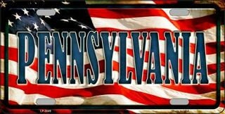 PENNSYLVANIA State American Flag Background Metal License Plate Sign Novelty Vanity
