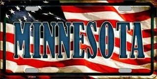 MINNESOTA State American Flag Background Metal License Plate Sign Novelty Vanity