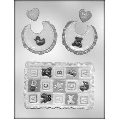 BABY QUILT & BIB Chocolate Candy Mold -- Baby Blanket Bib Baby Shower Gender Reveal Party Boy Girl