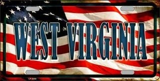 WEST VIRGINIA State American Flag Background Metal License Plate Sign Novelty Vanity