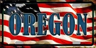 OREGON State American Flag Background Metal License Plate Sign Novelty Vanity Craft Supply