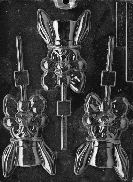 BUNNY WITH HAT Lolly Sucker Chocolate Candy Mold - Easter Bunny Egg Basket Craft Supply