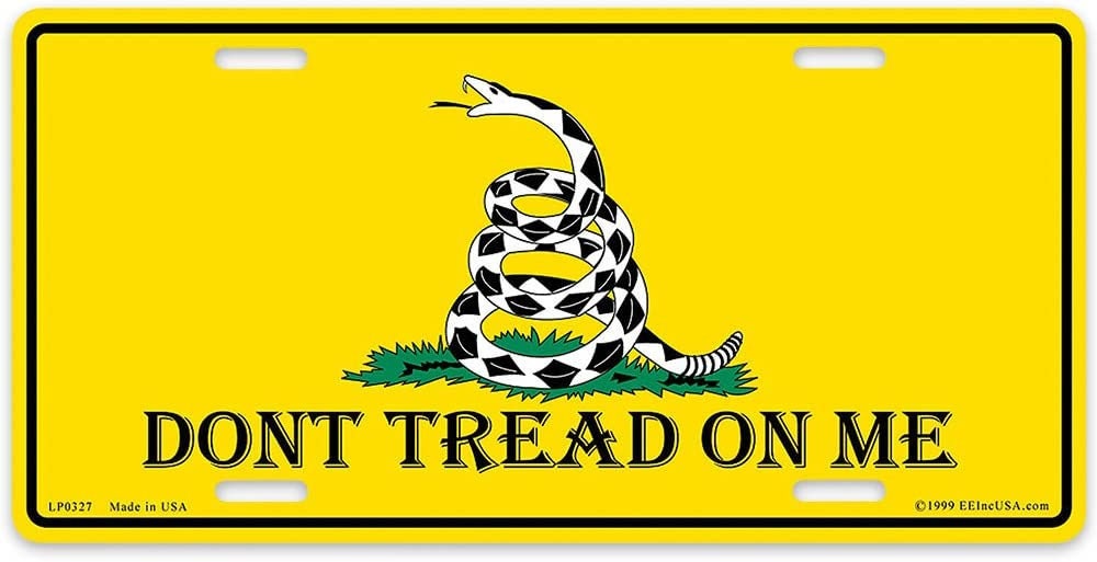 Dont Tread On Me Yellow Metal License Plate - Patriotic American Military 2nd Amendment Gadsden Craft Supply