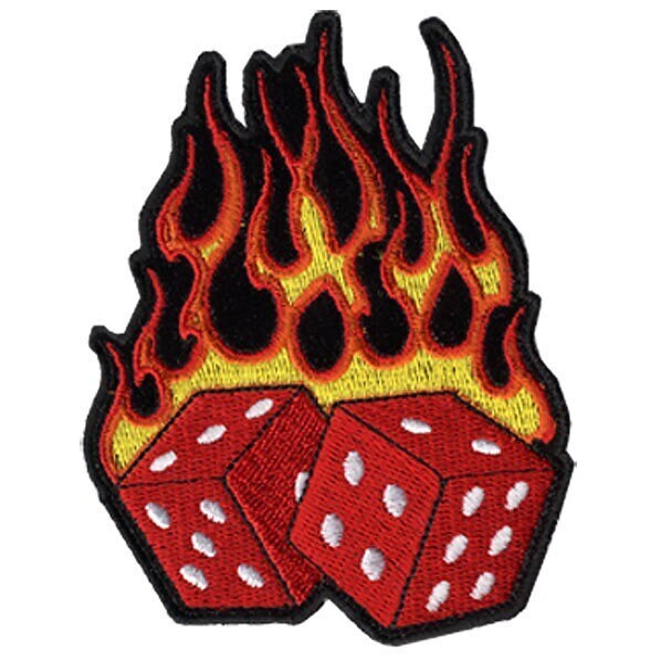 FLAMING DICE Patch - Blazing Dice Flames Gambeling Fire Biker Motorcycle Embroidered Patch Appliqué