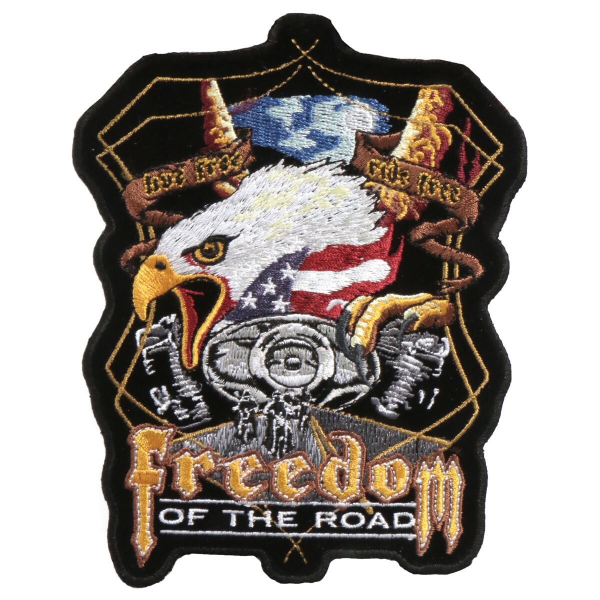 Freedom of the Road Patch - Midnight Bald Eagle Patriotic Biker Motorcycle Embroidered Patch Appliqué