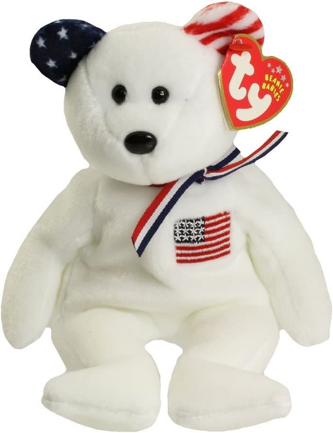 AMERICA the Bear (WHITE) Ty Beanie Baby Beanbag Plush - New with Tags Vintage Retired 03/04/2002