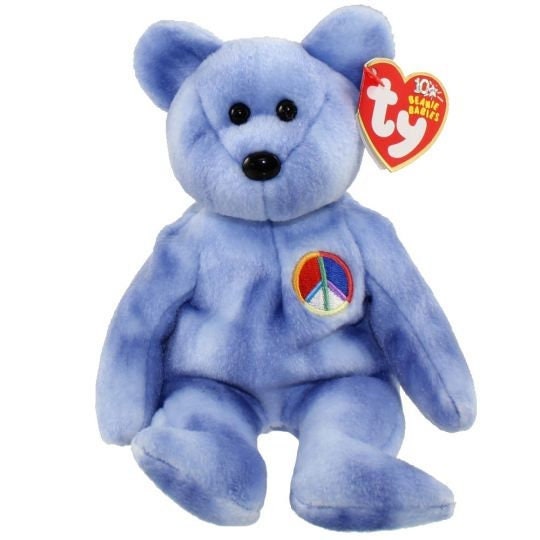 PEACE the Bear (Blue Version) Ty Beanie Baby Beanbag Plush - New with Tags Vintage Retired