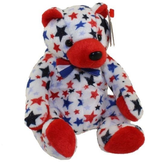 RED the Bear Ty Beanie Baby Beanbag Plush - New with Tags Vintage Retired Patriotic