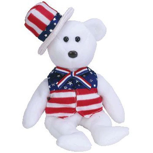 SAM the Bear (White Version) Ty Beanie Baby Beanbag Plush - New with Tags Vintage Retired Patriotic