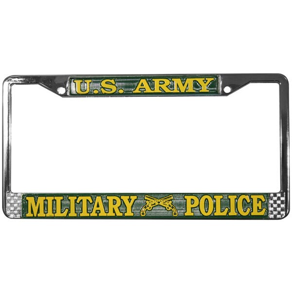 U.S. ARMY Military Police Metal Chrome License Plate Frame United States Army Veteran Craft Supply