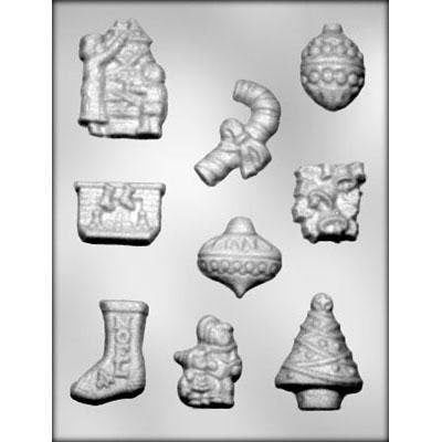 CHRISTMAS ASSORTMENT Chocolate Candy Mold -- Christmas Tree Stocking Candy Cane Ornament Assortment Craft Supply