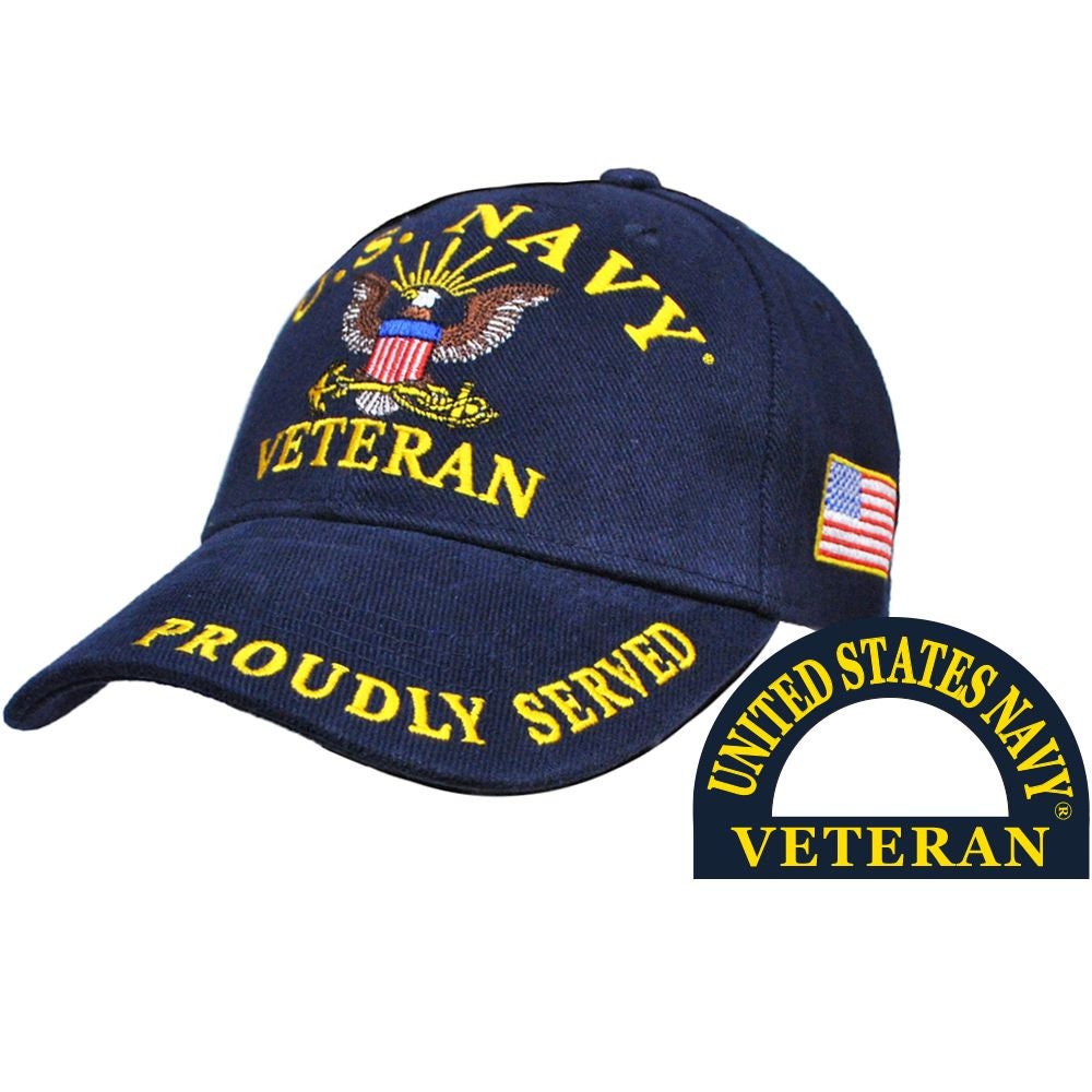 US NAVY Proudly Served Veteran Embroidered Cap Hat - United States Navy USN Proud Veteran Vet Craft Supply