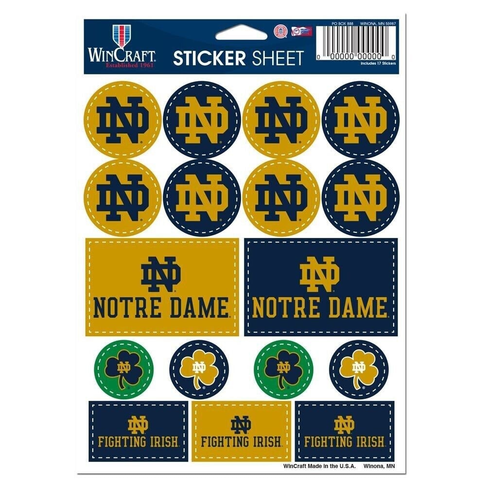 Wincraft NOTRE DAME Sticker Sheet Decal - Vinyl Die-Cut Decal Stickers Set Fighting Irish Craft Supply