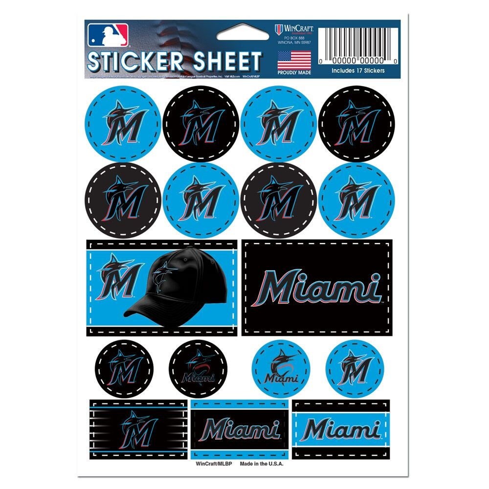 Wincraft MIAMI MARLINS Sticker Sheet Decal - Vinyl Die-Cut Decal Stickers Set Baseball Craft Supply