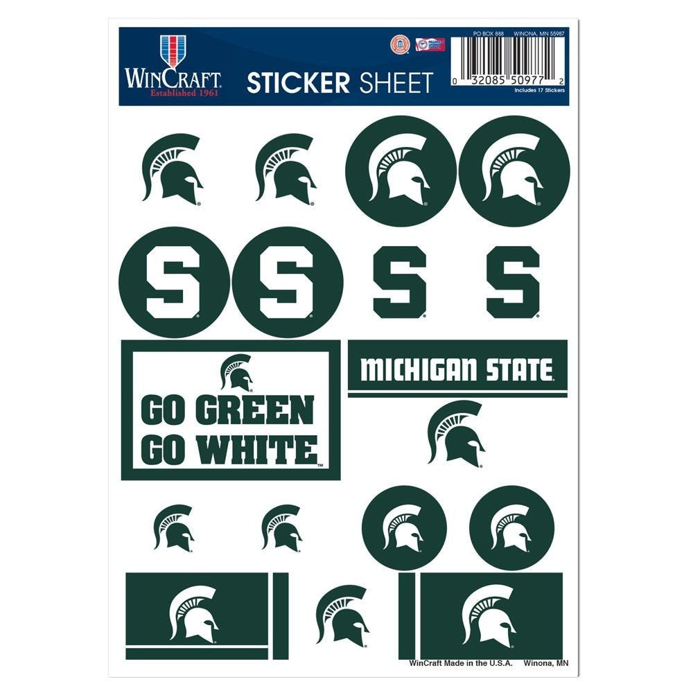 Wincraft MICHIGAN STATE SPARTANS Sticker Sheet Decal - Vinyl Die-Cut Decal Stickers Set Michigan State University Craft Supply