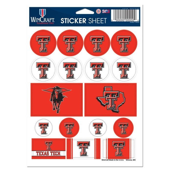 Wincraft TEXAS TECH UNIVERSITY Sticker Sheet Decal - Vinyl Die-Cut Decal Stickers Set Texas Tech Red Raiders Craft Supply