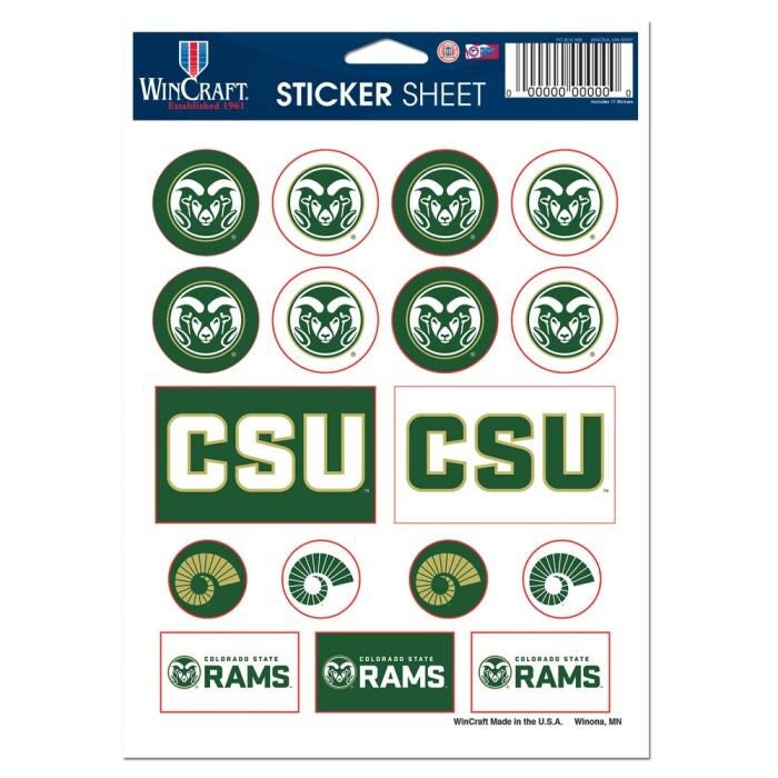 Wincraft COLORADO STATE RAMS Sticker Sheet Decal - Vinyl Die-Cut Decal Stickers Set Colorado State University Craft Supply