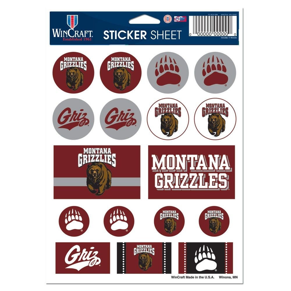 Wincraft MONTANA GRIZZLIES Sticker Sheet Decal - Vinyl Die-Cut Decal Stickers Set University of Montana Craft Supply