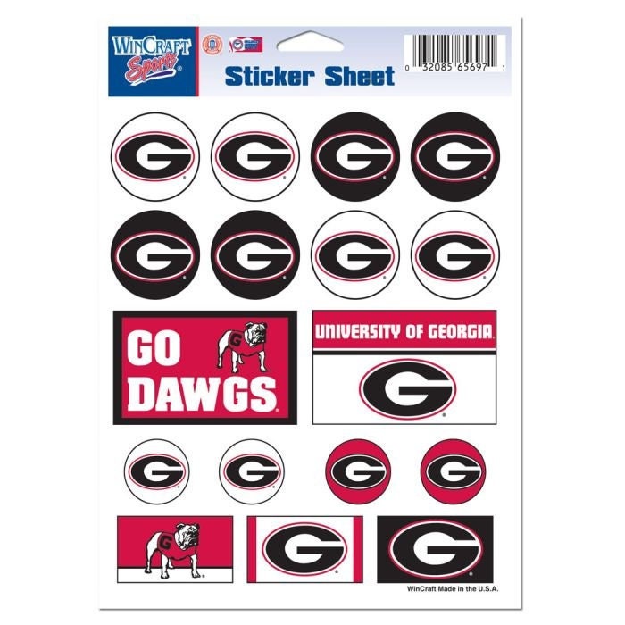 Wincraft GEORGIA BULLDOGS Sticker Sheet Decal - Vinyl Die-Cut Decal Stickers Set University of Georgia Craft Supply
