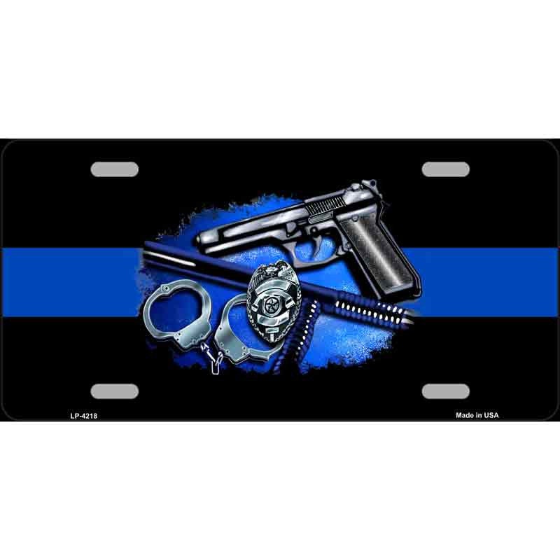 THIN BLUE LINE Police Badge Metal License Plate Sign Novelty Vanity Craft Supply