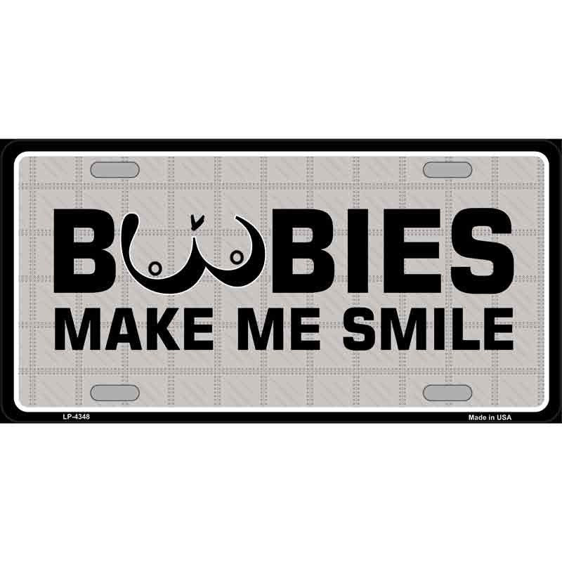 Boobies Make Me Smile Metal License Plate Sign Novelty Vanity Craft Supply