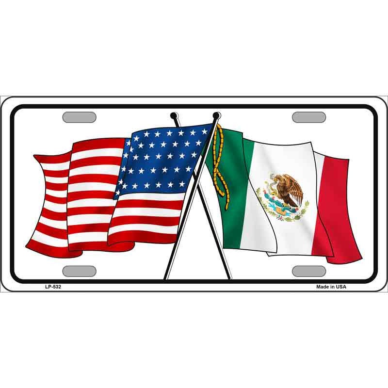 United States/Mexico Flag Metal License Plate Sign Novelty Vanity Craft Supply