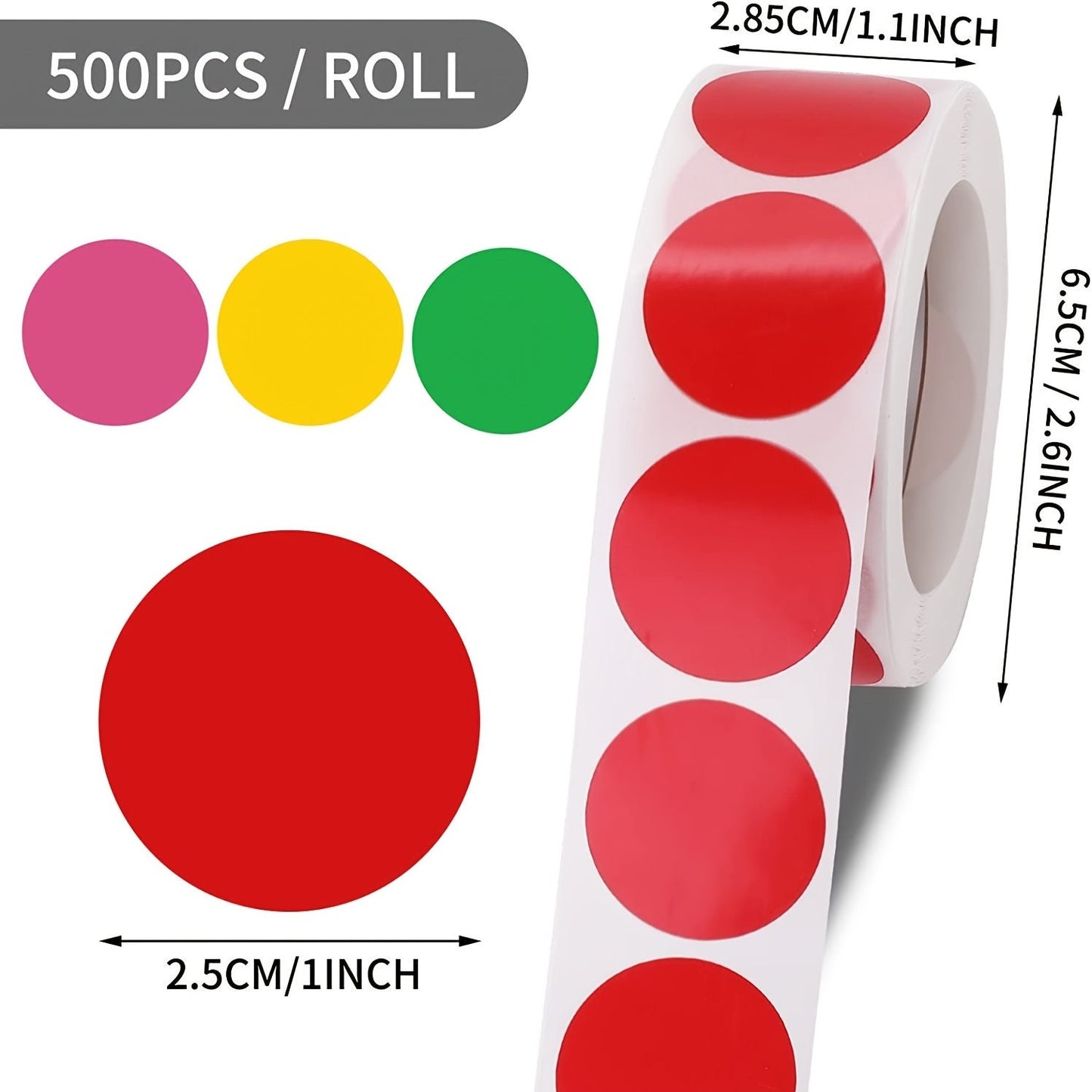 500 GREEN Round Dot Stickers - Small 1" Stickers, For Sorting Closing Envelopes Christmas School Arts Crafts Roll Sticker Craft Supply