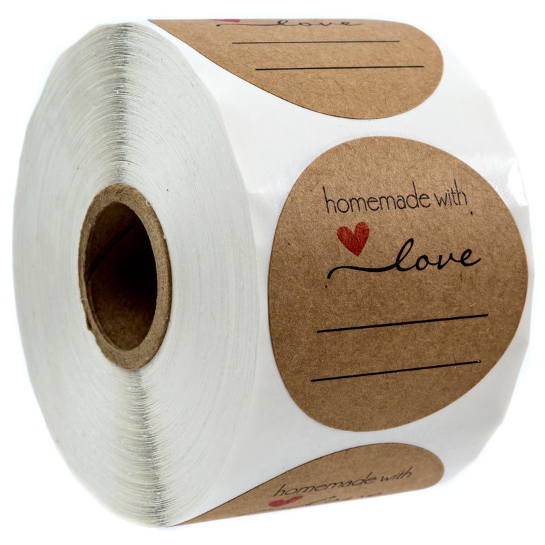 500 Handmade with Love Sticker with Lines for Writing - Small 1" Stickers with Heart, Scrapbooking Label Roll Sticker Craft Supply