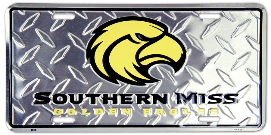 SOUTHERN MISSISSIPPI EAGLES Diamond Plated Metal License Plate Sign Novelty Vanity Craft Supply
