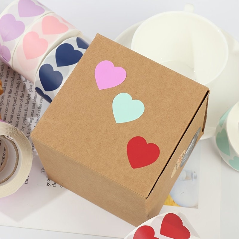 500 Colorful Heart Stickers Roll Multi Color - Small 1" Valentines Hearts Love Stickers Sticker For School Party Gift Wrapping Craft Supply