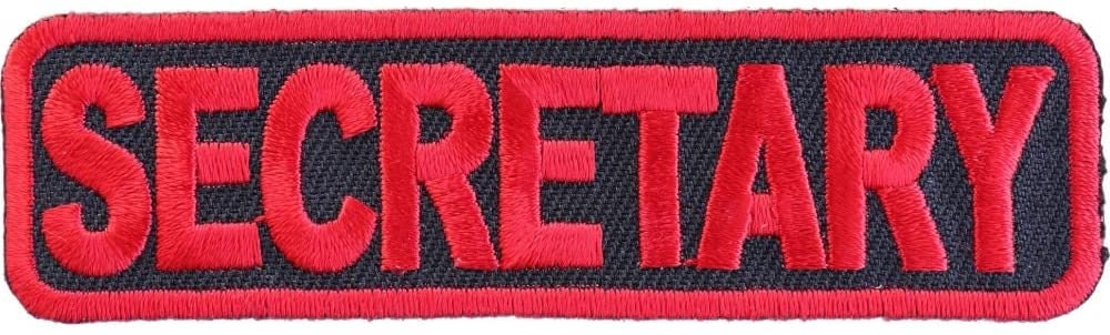 Secretary Patch Red - 3.5x1 inch – Biker Embroidered Patch Appliqué Craft Supply