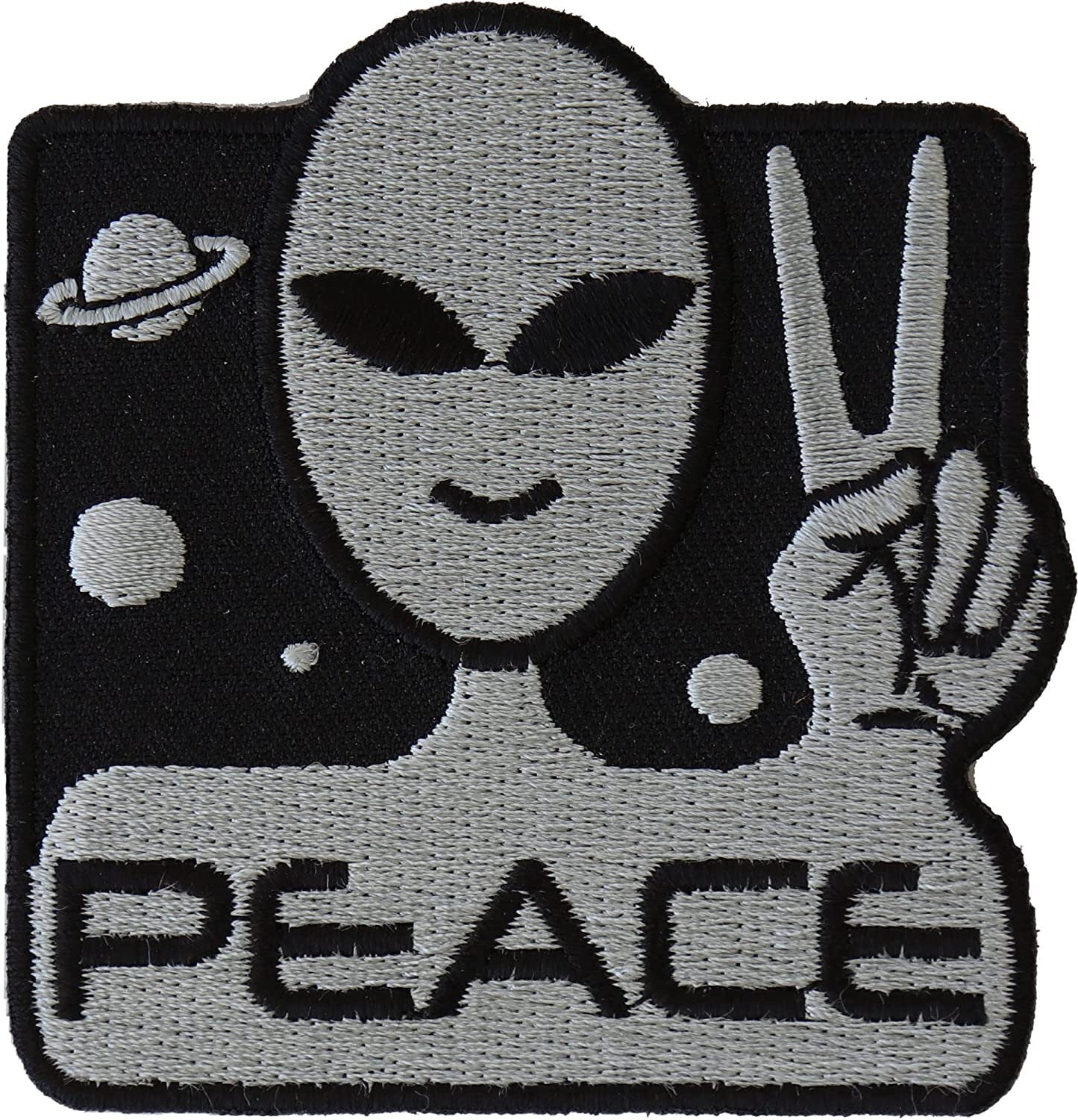 Peace Alien Fun Patch - 3x3 inch – Funny Embroidered Patch Appliqué Craft Supply