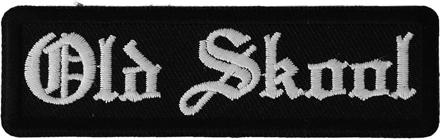 Old Skool Patch in Old English - 3.5x1 inch – Motorcycle Embroidered Patch Appliqué Craft Supply
