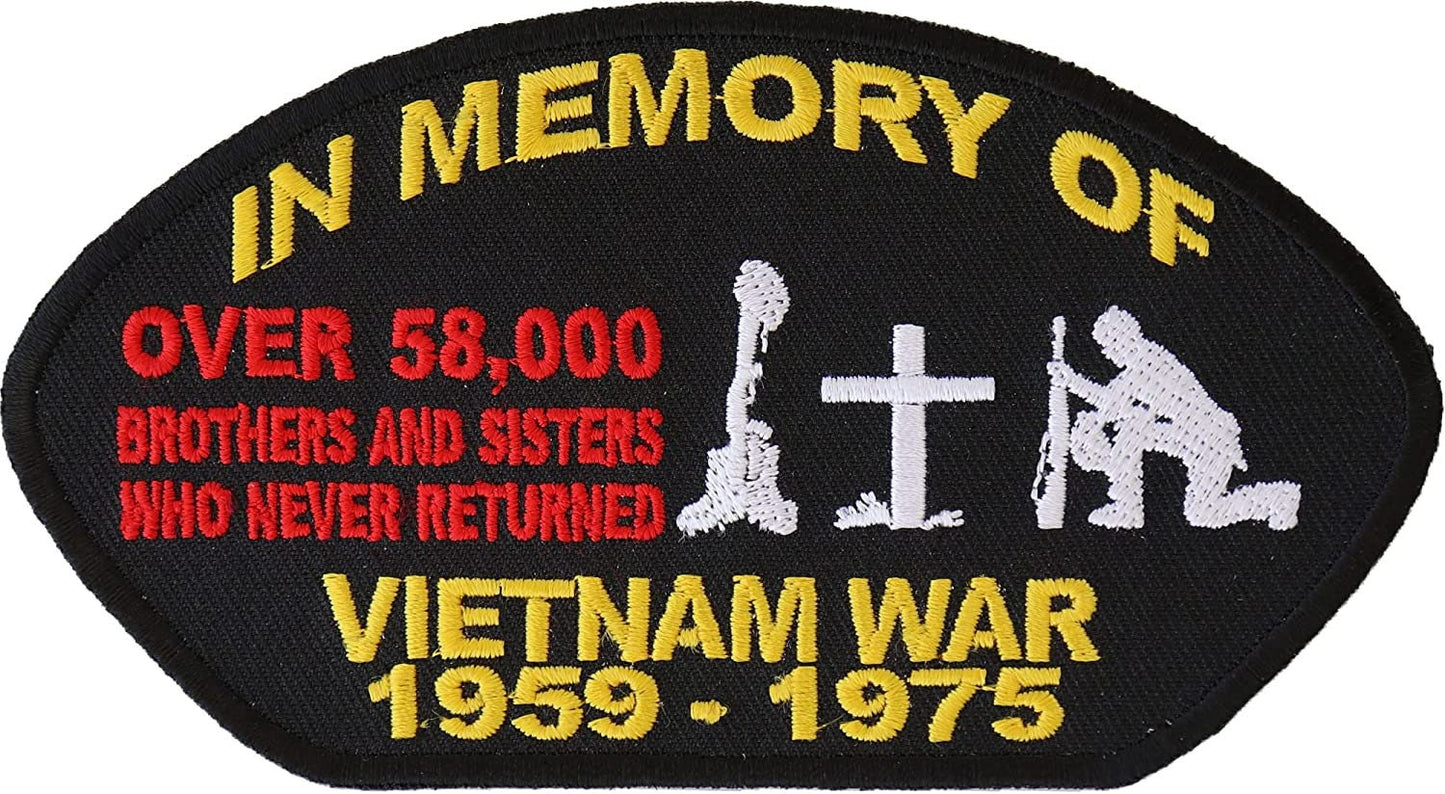 In Memory of Vietnam Cap Patch - 5x2.75 inch - Military Vet Embroidered Patch Appliqué Craft Supply