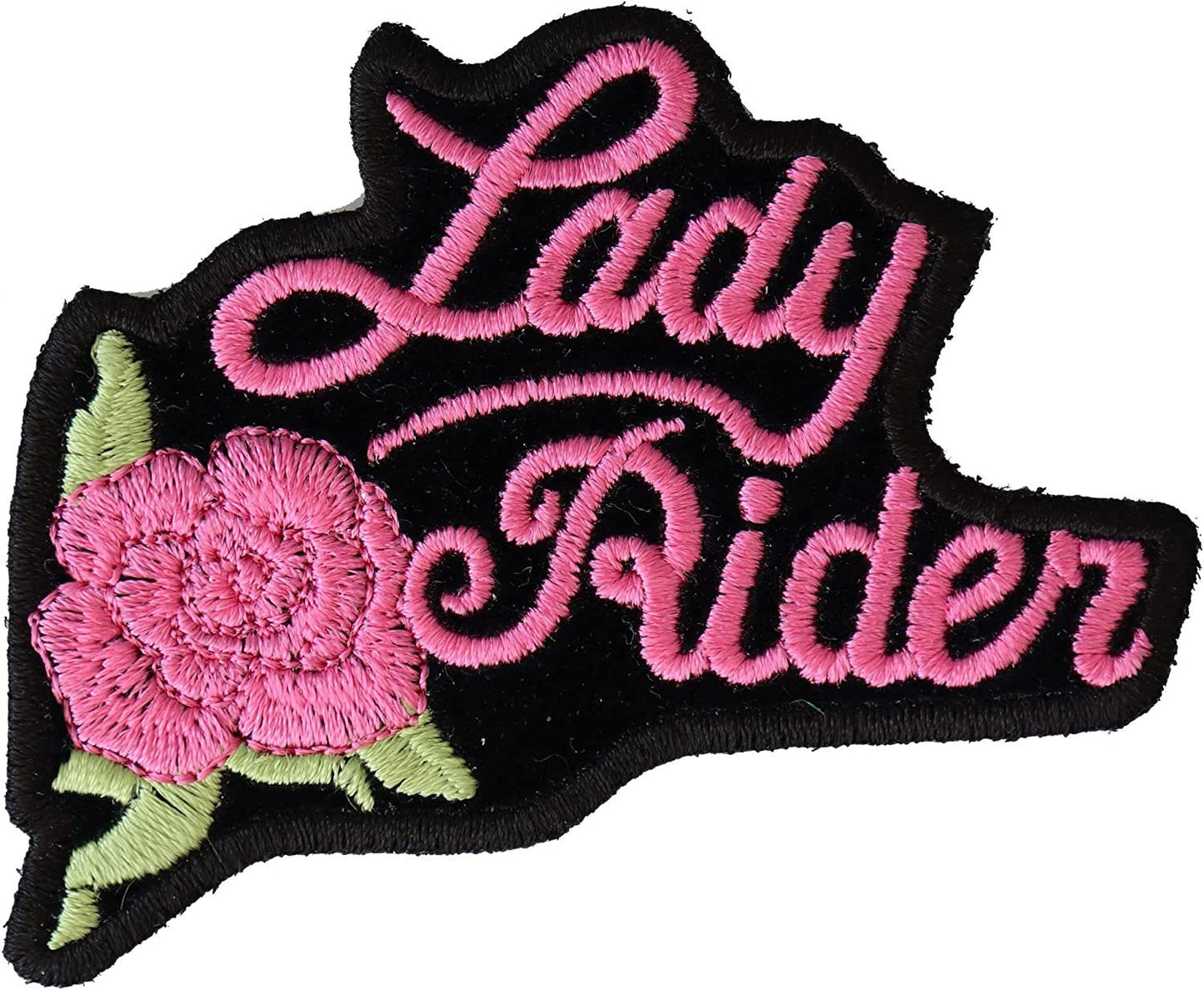Pink Lady Rider Rose Biker Patch - 3x2.5 inch – Motorcycle Embroidered Patch Appliqué Craft Supply