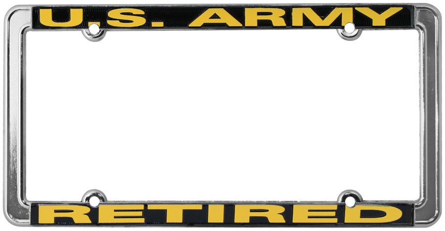 U.S. ARMY RETIRED Thin Rim Metal Chrome License Plate Frame United States Army Veteran Craft Supply