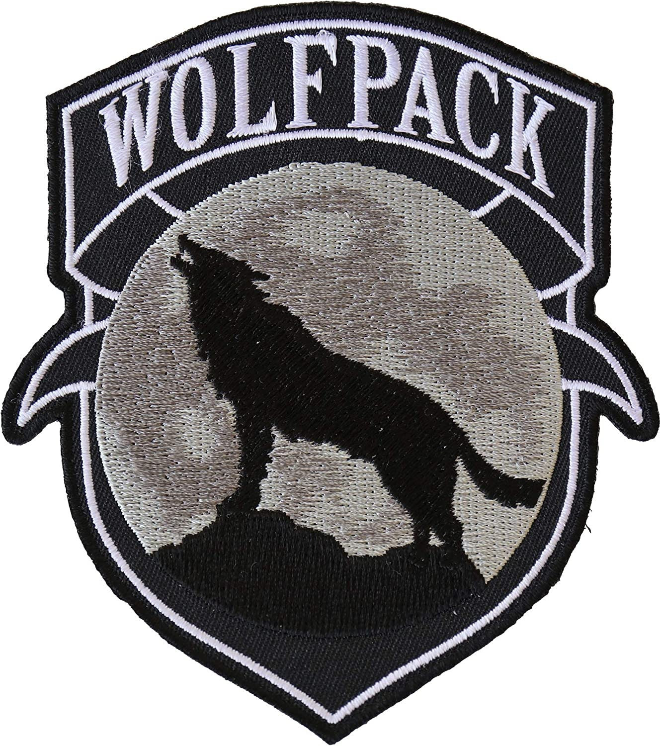 Wolfpack Patch Wolf Howling Moon Silhouette - 4x3.6 inch – Motorcycle Embroidered Patch Appliqué Craft Supply