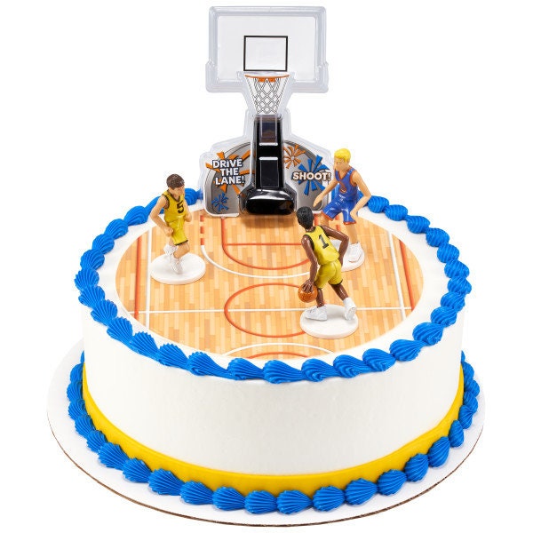BASKETBALL ALL NET Cake Topper - Cake Decoration Birthday Sports Goal Basketball Hoop Player Team Decoset Craft Supply