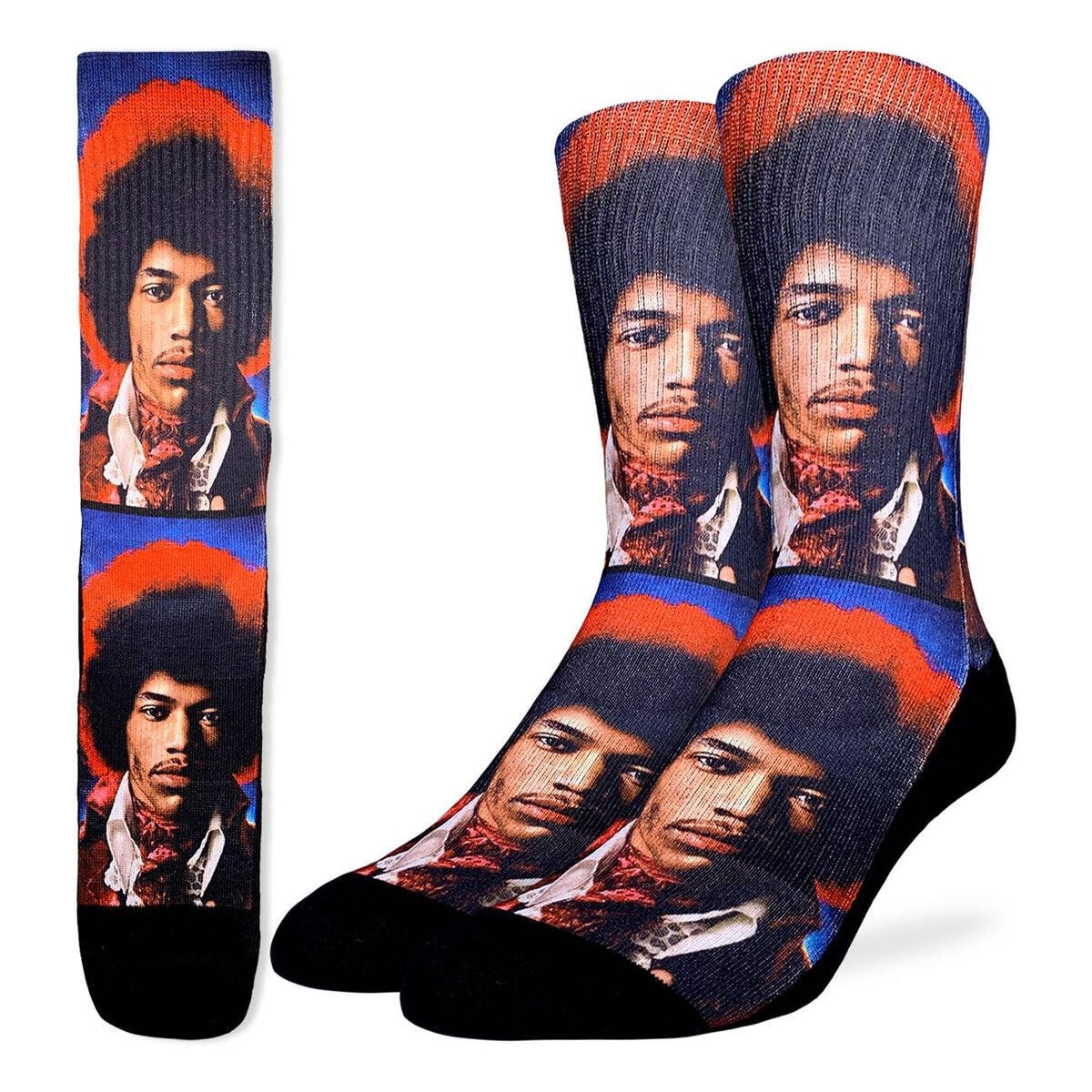 JIMI HENDRIX Portrait Crew Socks - Officially Licensed Rock Band Music Novelty Socks - Men's Adult 8-12 Unisex - For Craft Costume Supply